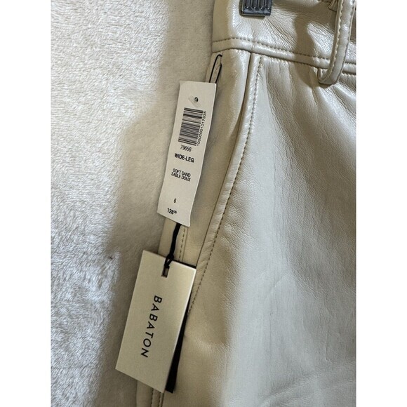 ARITZIA Babaton Vegan Leather Wide Leg Culottes Soft Sand 6 NWT - Picture 3 of 10
